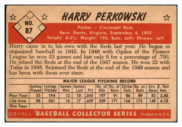 1953 Bowman Color Baseball #087 Harry Perkowski Reds VG-EX 437001