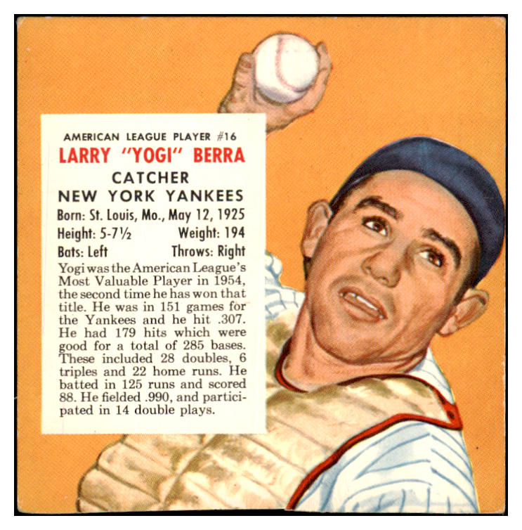 1955 Red Man #016AL Yogi Berra Yankees EX-MT No Tab 437323