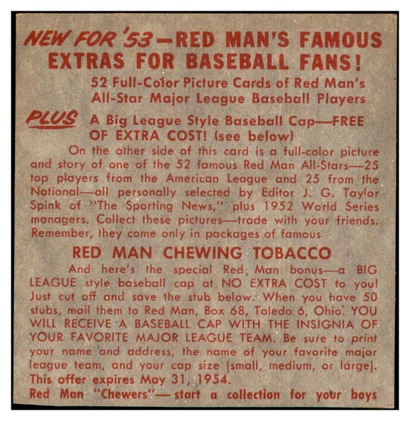 1953 Red Man #018AL Johnny Mize Yankees EX-MT No Tab 437330