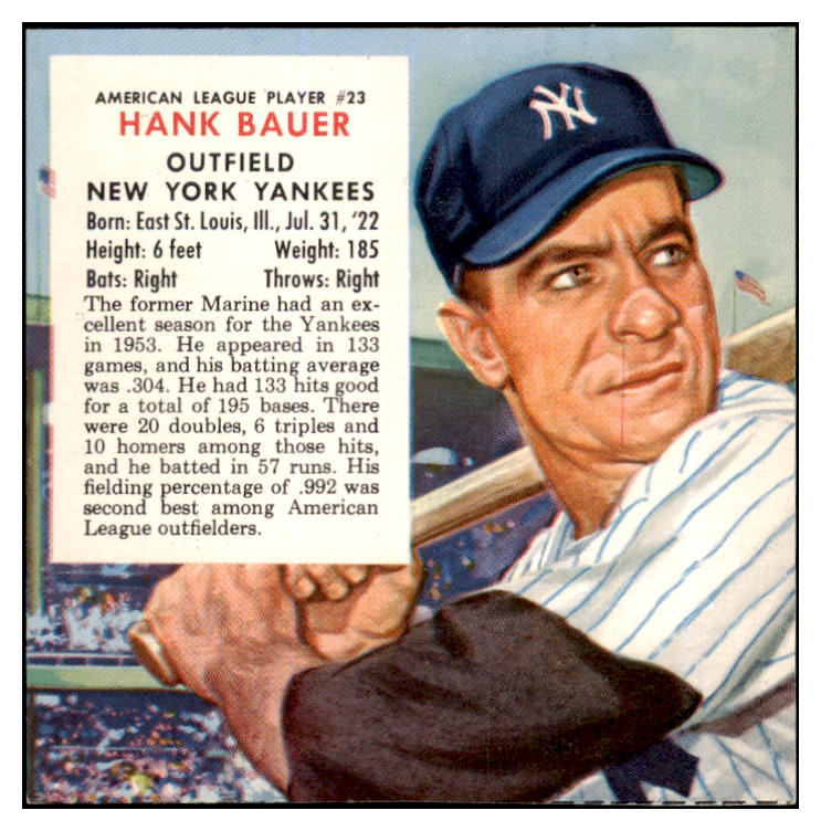 1954 Red Man #023AL Hank Bauer Yankees NR-MT No Tab 437399
