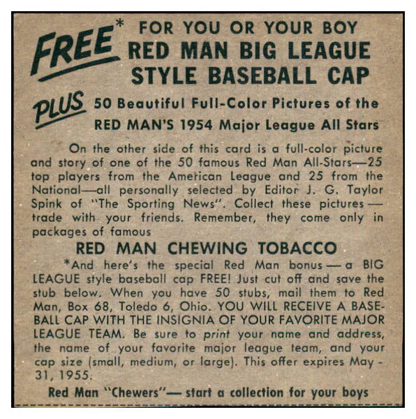 1954 Red Man #023AL Hank Bauer Yankees NR-MT No Tab 437399