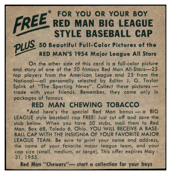 1954 Red Man #010NL Red Schoendienst Cardinals NR-MT No Tab 437406