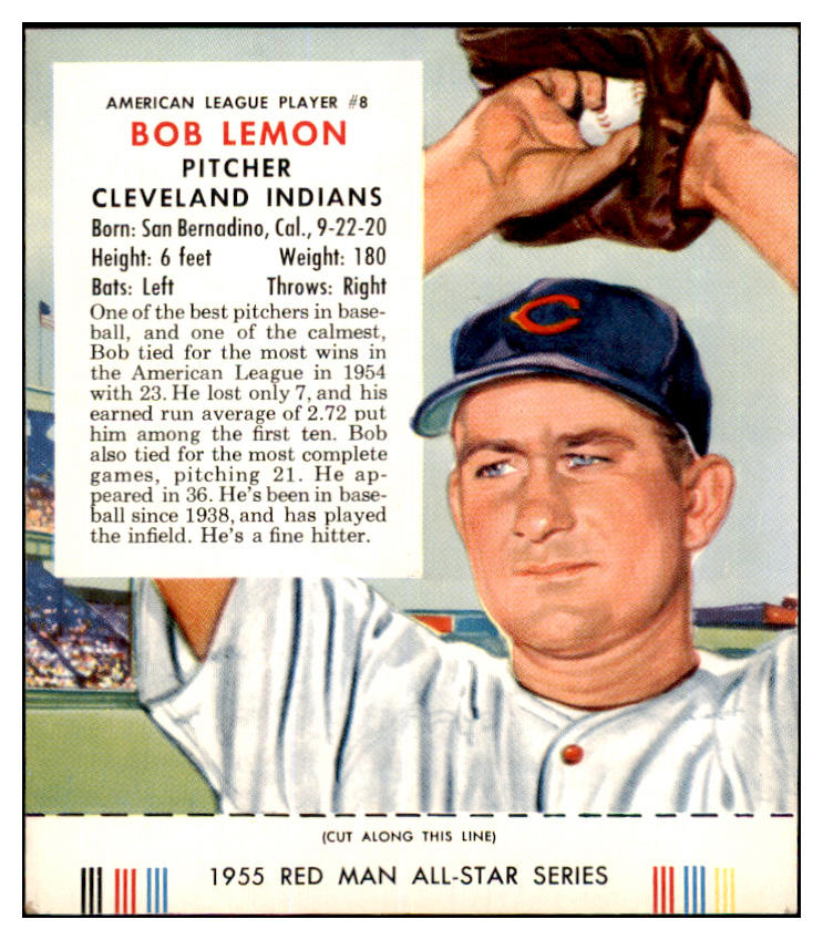 1955 Red Man #008AL Bob Lemon Indians VG-EX w/Tab 437426