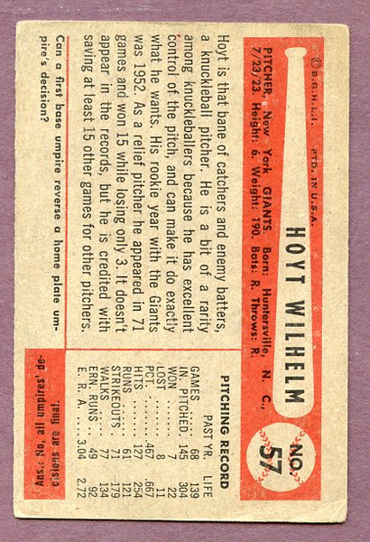 1954 Bowman Baseball #057 Hoyt Wilhelm Giants GD-VG 438370