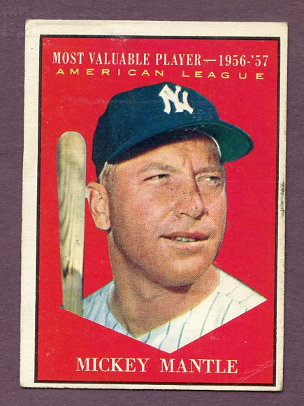 1961 Topps Baseball #475 Mickey Mantle MVP Yankees VG/VG-EX 438475 Kit Young Cards