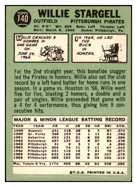 1967 Topps Baseball #140 Willie Stargell Pirates EX 439311