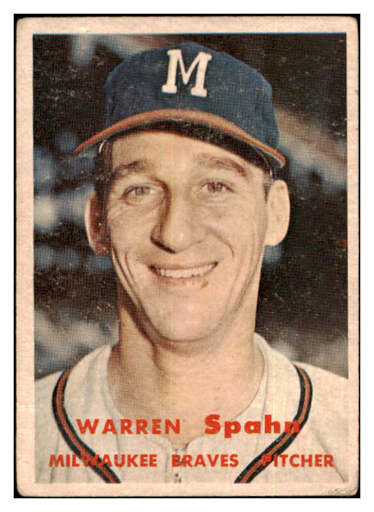 1957 Topps Baseball #090 Warren Spahn Braves VG 439405