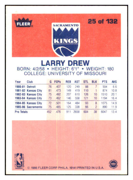 1986 Fleer Basketball #025 Larry Drew Kings NR-MT 439550