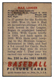 1951 Bowman Baseball #230 Max Lanier Cardinals EX-MT 439706