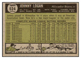 1961 Topps Baseball #524 Johnny Logan Braves NR-MT 439965