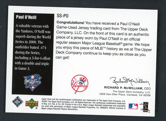 2003 Topps Tribute SSF-PO Paul O'Neill Yankees 441089