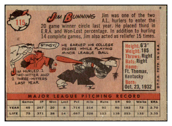 1958 Topps Baseball #115 Jim Bunning Tigers EX-MT 441361