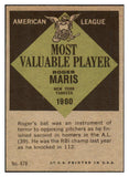 1961 Topps Baseball #478 Roger Maris MVP Yankees EX-MT 441521 Kit Young Cards