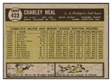 1961 Topps Baseball #423 Charlie Neal Dodgers EX-MT 441537 Kit Young Cards