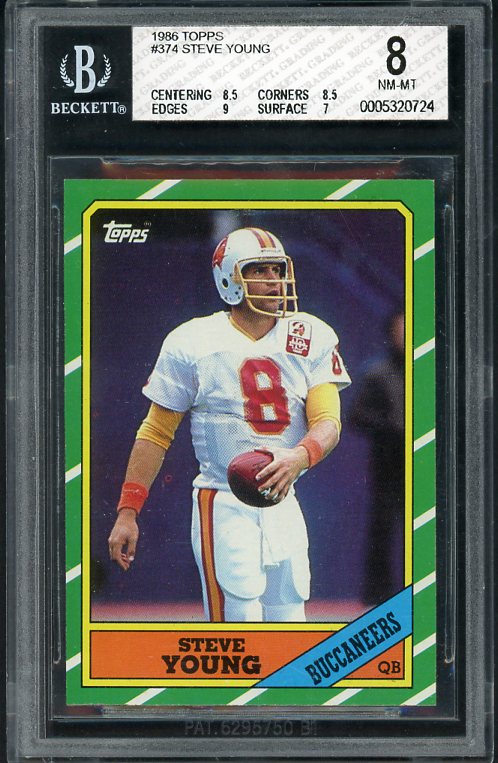 1986 Topps Football #374 Steve Young Buccaneers BVG 8 NM/MT 441615