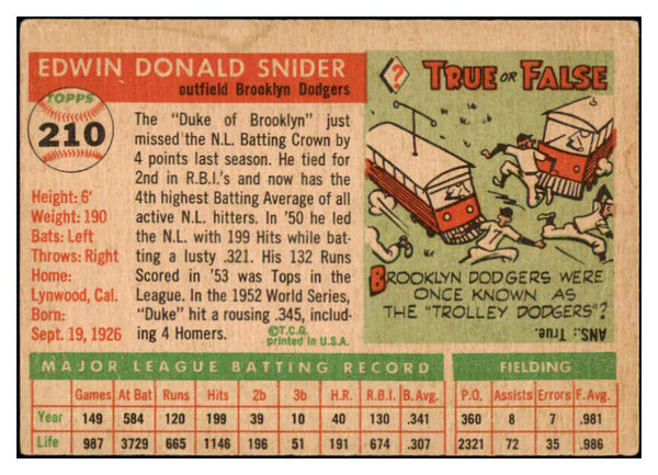 1955 Topps Baseball #210 Duke Snider Dodgers VG 442281