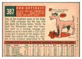 1959 Topps Baseball #387 Don Drysdale Dodgers VG-EX 442455