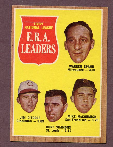 1962 Topps Baseball #056 N.L. ERA Leaders Warren Spahn EX-MT 443473