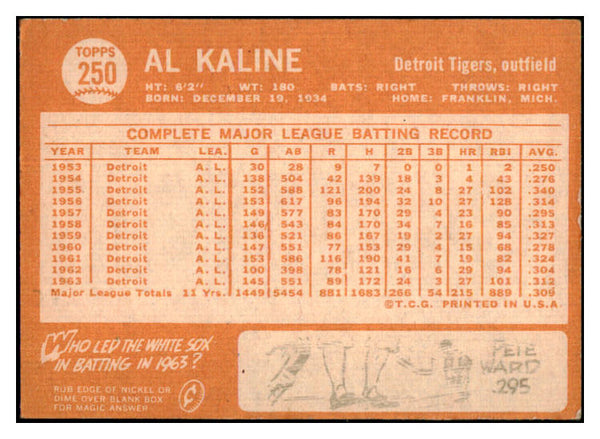 1964 Topps Baseball #250 Al Kaline Tigers EX+/EX-MT 443972