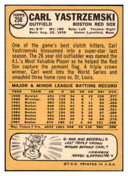 1968 Topps Baseball #250 Carl Yastrzemski Red Sox EX+/EX-MT 444041