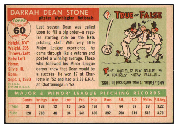 1955 Topps Baseball #060 Dean Stone Senators NR-MT 444561