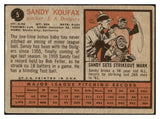 1962 Topps Baseball #005 Sandy Koufax Dodgers VG 445046 Kit Young Cards