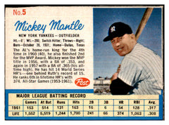 1962 Post Baseball #005 Mickey Mantle Yankees EX 445509