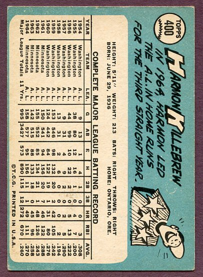 1965 Topps Baseball #400 Harmon Killebrew Twins VG-EX 446364