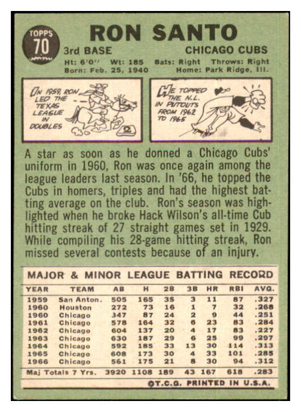 1967 Topps Baseball #070 Ron Santo Cubs EX+/EX-MT 447686