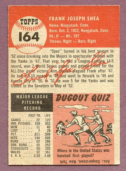 1953 Topps Baseball #164 Frank Shea Senators EX 448472