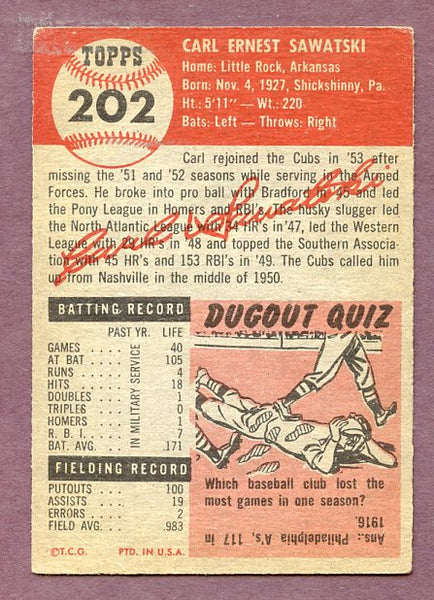1953 Topps Baseball #202 Carl Sawatski Cubs EX 448509