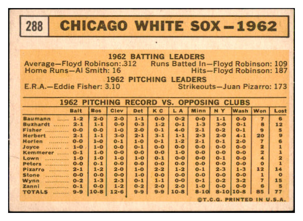 1963 Topps Baseball #288 Chicago White Sox Team EX-MT 449320