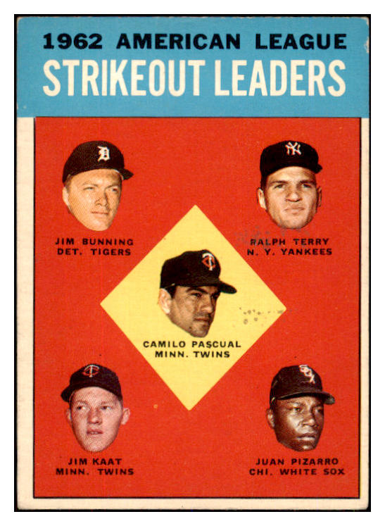 1963 Topps Baseball #010 A.L. Strike Out Leaders Jim Bunning EX 449732