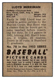 1952 Bowman Baseball #078 Lloyd Merriman Reds NR-MT 449897