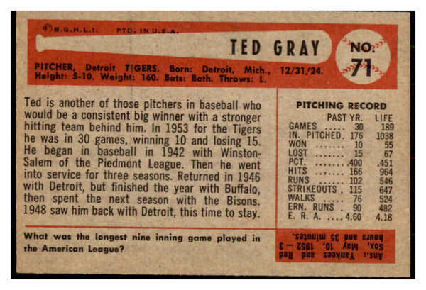 1954 Bowman Baseball #071 Ted Gray Tigers EX-MT 449965