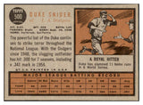 1962 Topps Baseball #500 Duke Snider Dodgers EX-MT oc 450487