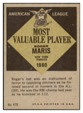 1961 Topps Baseball #478 Roger Maris MVP Yankees EX-MT 450560