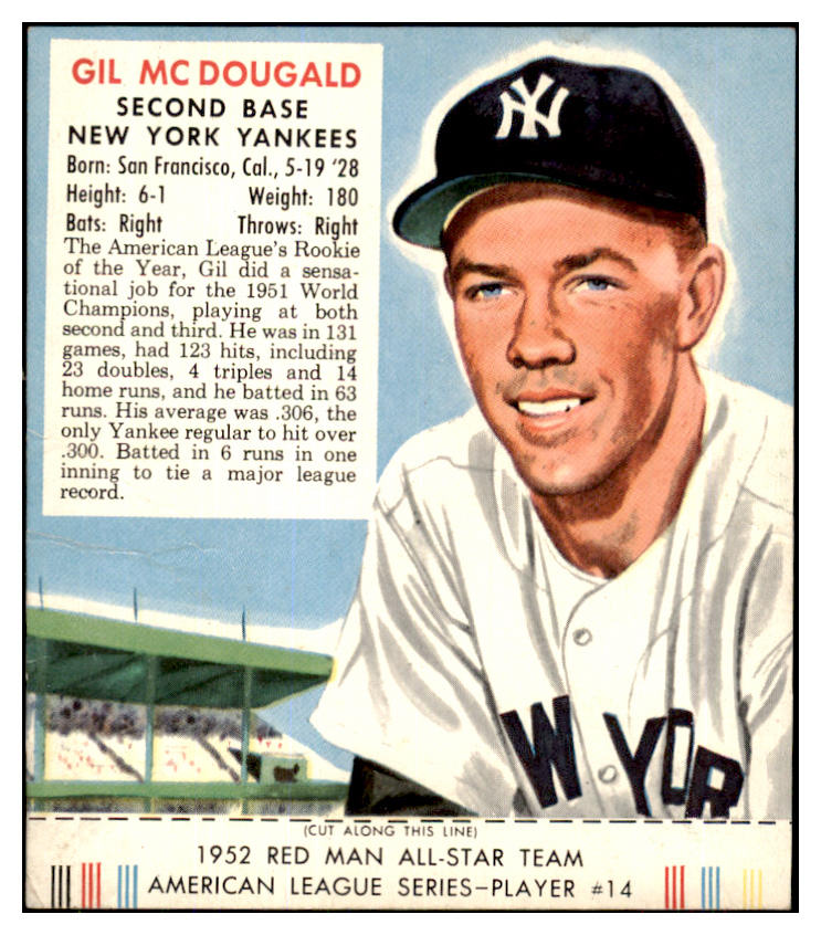 1952 Red Man #014AL Gil McDougald Yankees VG w/Tab 450776