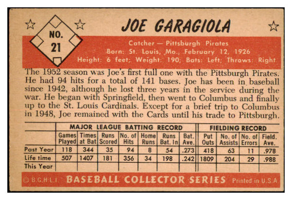 1953 Bowman Color Baseball #021 Joe Garagiola Pirates EX-MT 451837