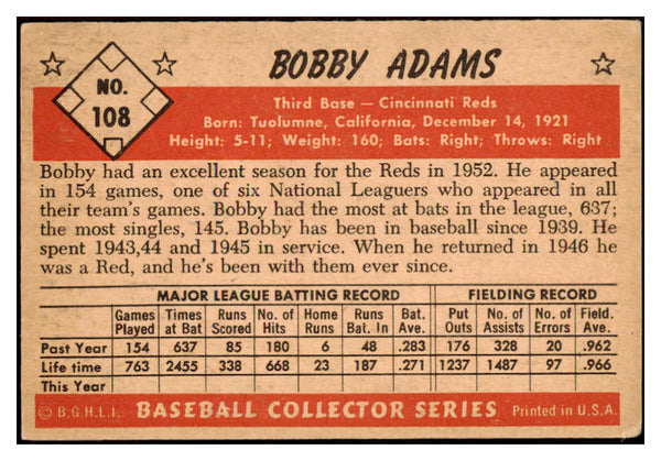 1953 Bowman Color Baseball #108 Bobby Adams Reds VG-EX 452030