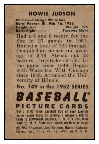 1952 Bowman Baseball #149 Howie Judson White Sox EX-MT 452196