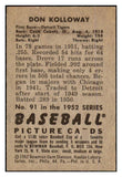 1952 Bowman Baseball #091 Don Kolloway Tigers EX-MT 452205