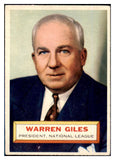 1956 Topps Baseball #002 Warren Giles President VG-EX Gray 452316