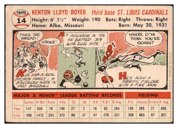 1956 Topps Baseball #014 Ken Boyer Cardinals VG-EX White 452348
