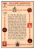 1956 Topps Baseball #001 William Harridge President VG White 452352