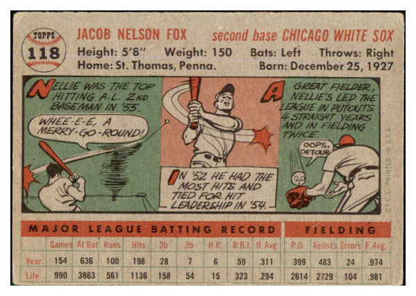 1956 Topps Baseball #118 Nellie Fox White Sox VG-EX Gray 452362