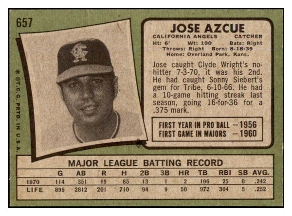 1971 Topps Baseball #657 Jose Azcue Angels VG-EX 452819