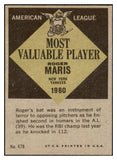 1961 Topps Baseball #478 Roger Maris MVP Yankees EX-MT 453041