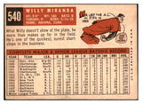 1959 Topps Baseball #540 Willie Miranda Orioles EX 453762
