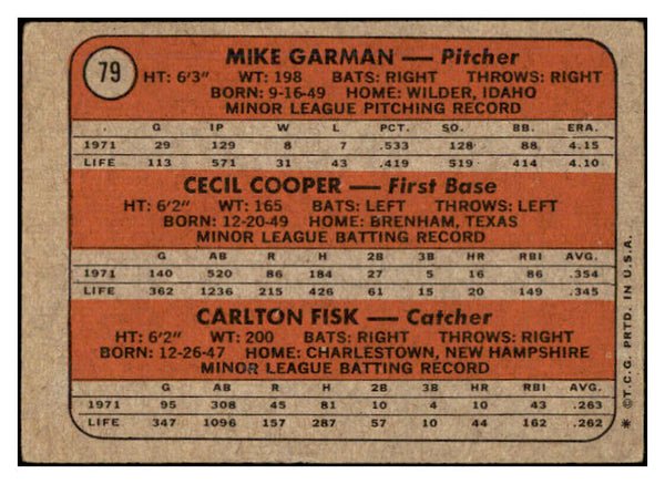 1972 Topps Baseball #079 Carlton Fisk Red Sox VG 455478